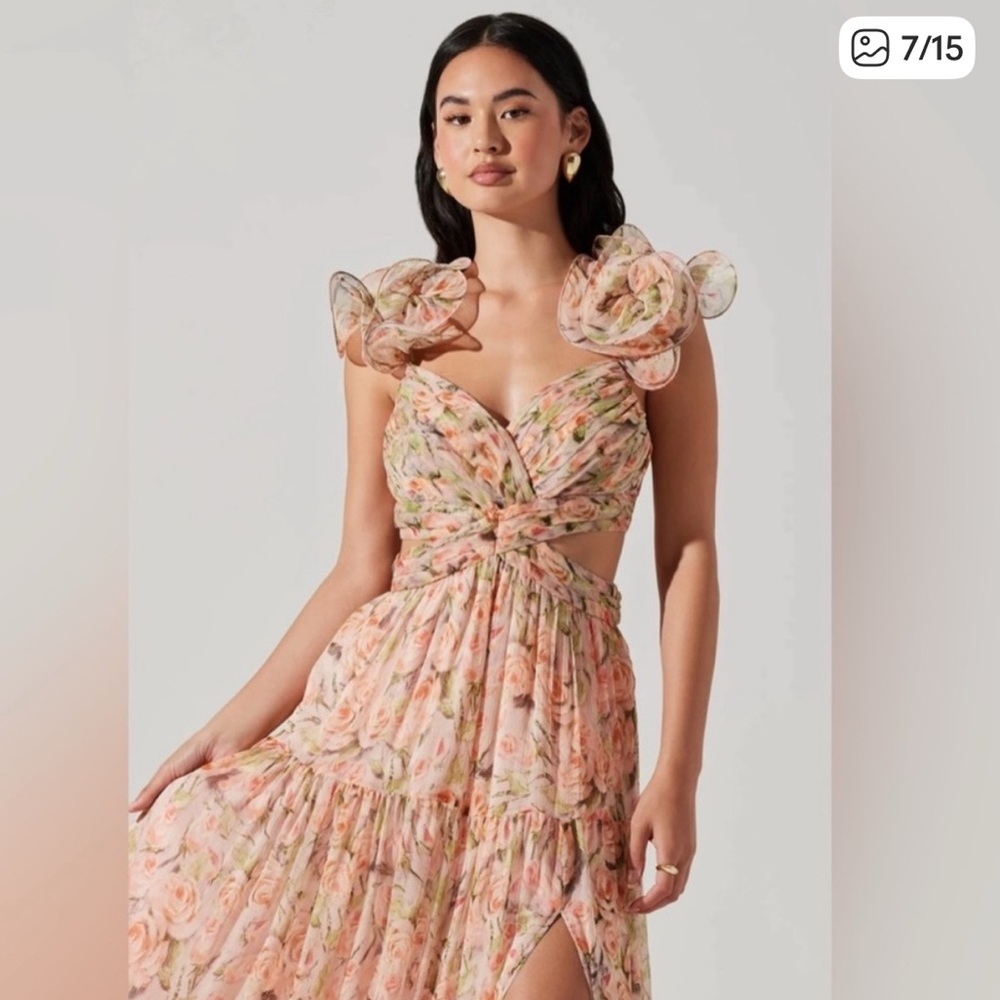 ASTR Peach Floral Ruffle Maxi Dress - Picture 5 of 10
